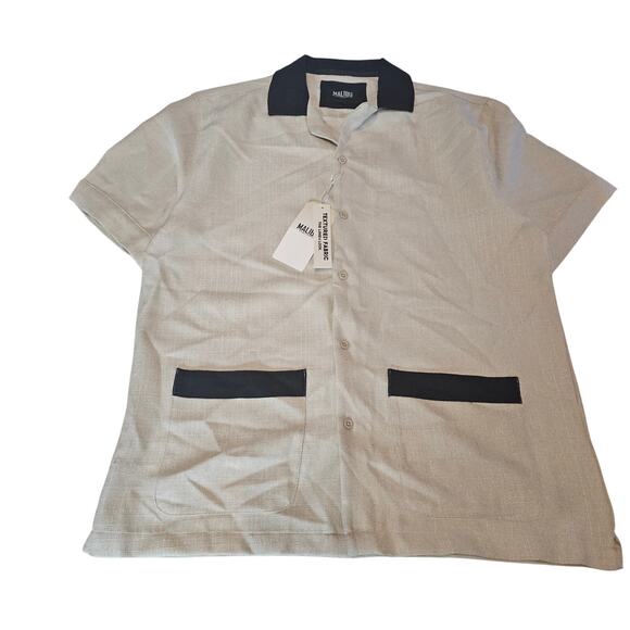 NEW Malibu Drill Company Short Sleeve Beige & Black Button Up Shirt M 3351 - Picture 1 of 9